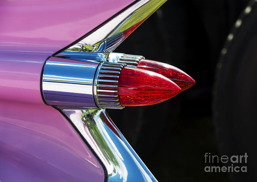 1959 Pink Cadillac Dual Bullet Tail Lights Photograph by Tim Gainey