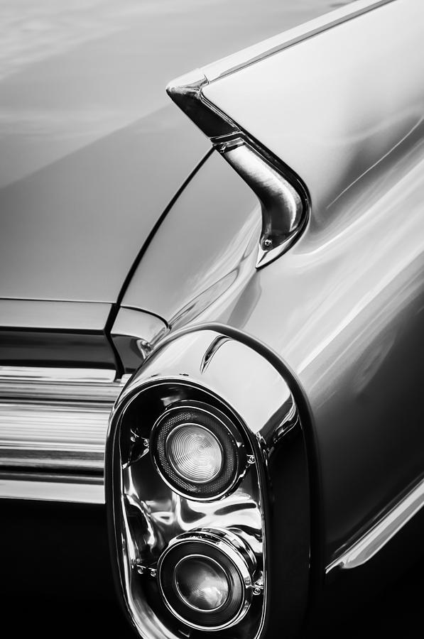 Black And White Photograph - 1960 Cadillac Series 62 Convertible Taillight -1040bw by Jill Reger