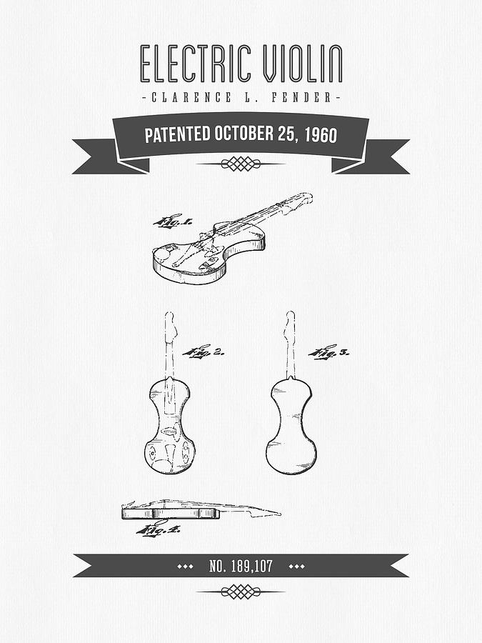 1960 Fender Electric Violin Patent Drawing Digital Art
