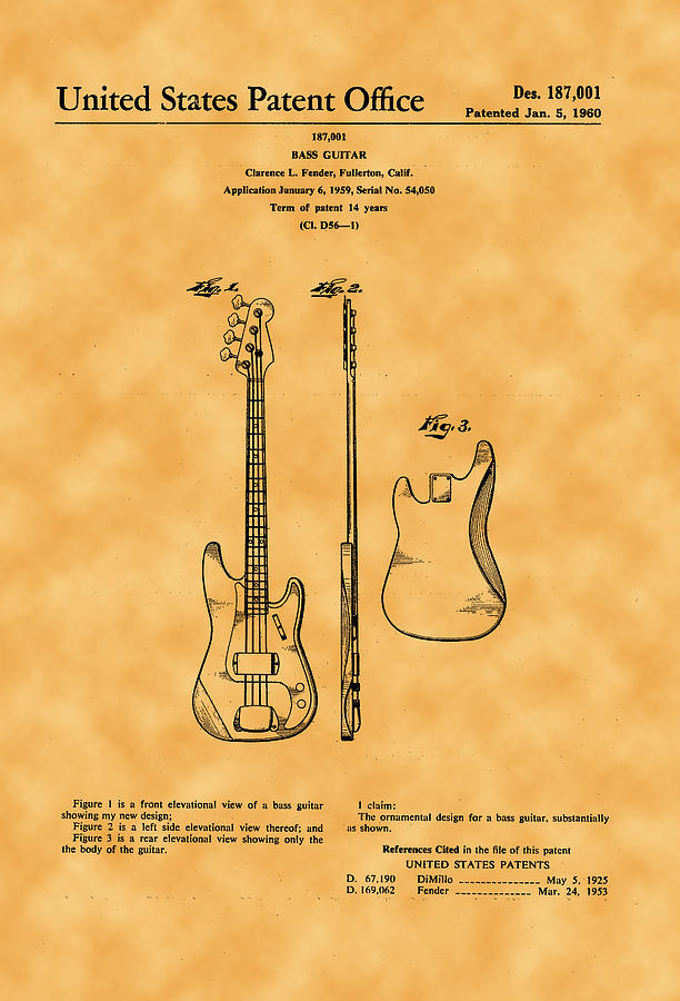 1960 Fender Guitar Patent Photograph by Michael Porchik