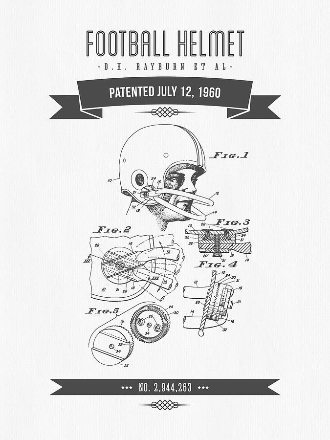 1960 Football Helmet Patent Drawing - Retro Gray Digital Art