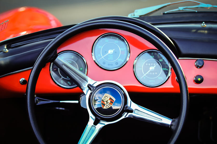 Car Photograph - 1960 Porsche 356 B Roadster Steering Wheel Emblem -1096c by Jill Reger
