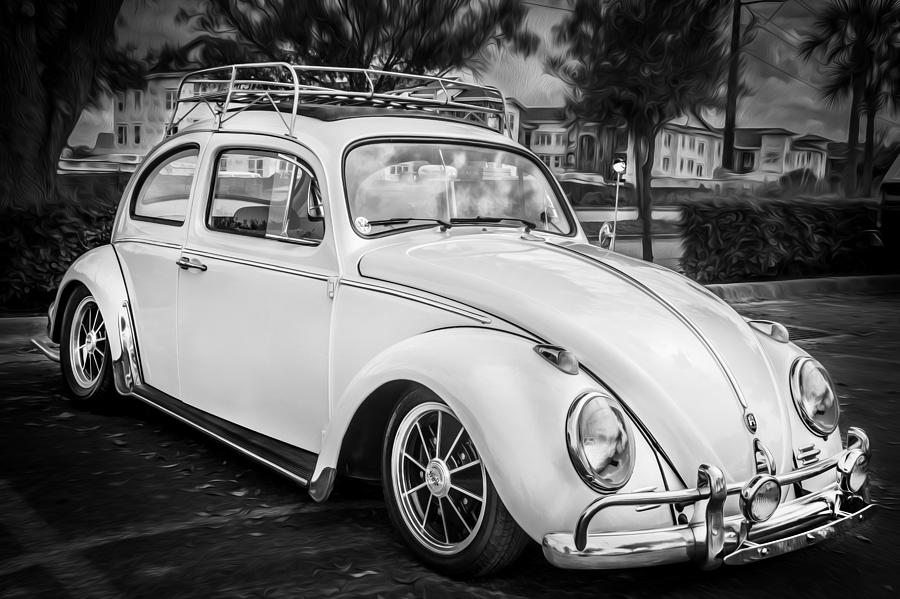 Vintage Photograph - 1960 Volkswagen Beetle VW Bug   BW by Rich Franco