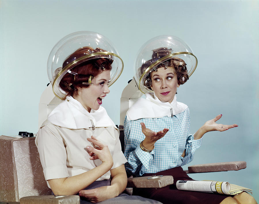 Vintage Photograph - 1960s 2 Women Sit Under Beauty Salon by Vintage Images