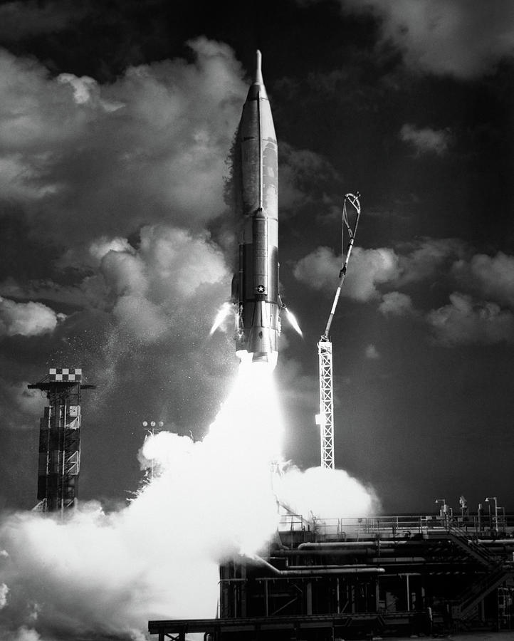 Black And White Photograph - 1960s Atlas Icbm Launch by Vintage Images