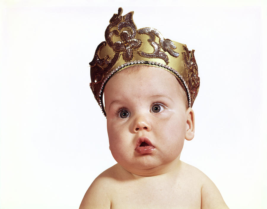 Hat Photograph - 1960s Baby Wearing Crown Tiara King Or by Vintage Images
