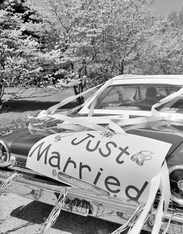 1960s Car Just Married Sign On Trunk Photograph by Vintage Images - Pixels