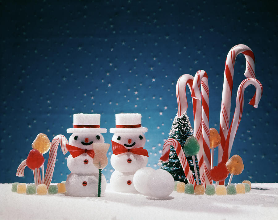 Candy Photograph - 1960s Christmas Candy Canes Gumdrops by Vintage Images