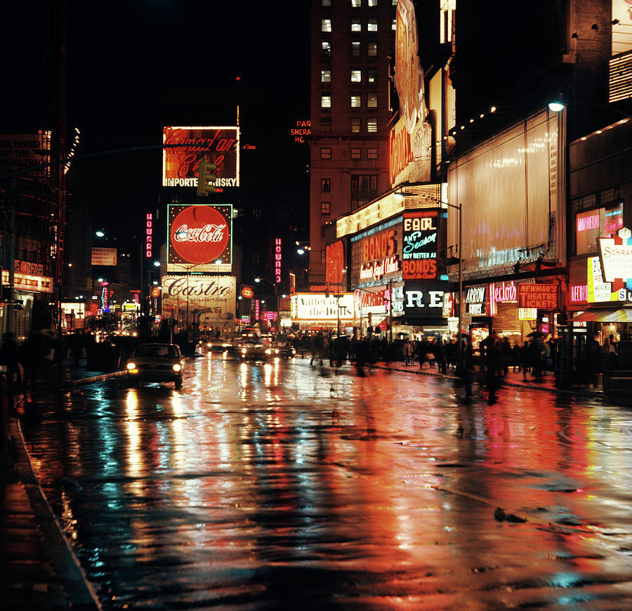 Abstract Photograph - 1960s Circa 1967 Wet Street And Neon by Vintage Images