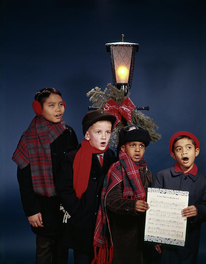 Christmas Photograph - 1960s Multi-ethnic Group Juvenile Boys by Vintage Images