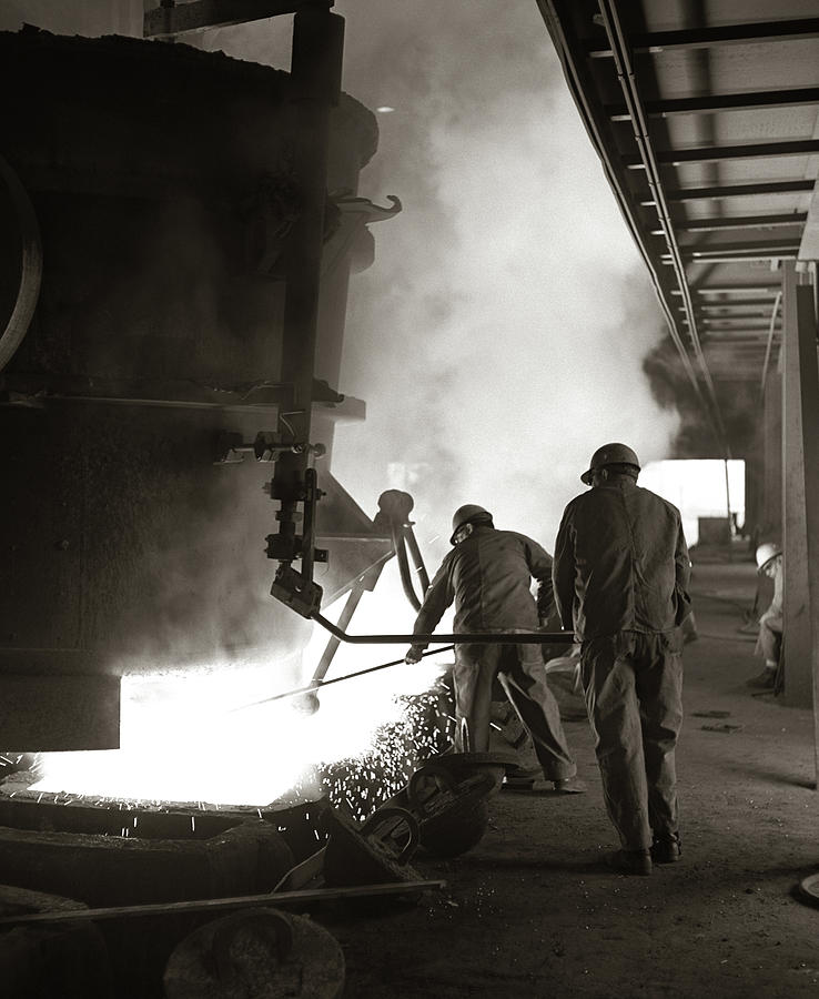 Black And White Photograph - 1960s Pair Of Steel Workers Wearing by Vintage Images