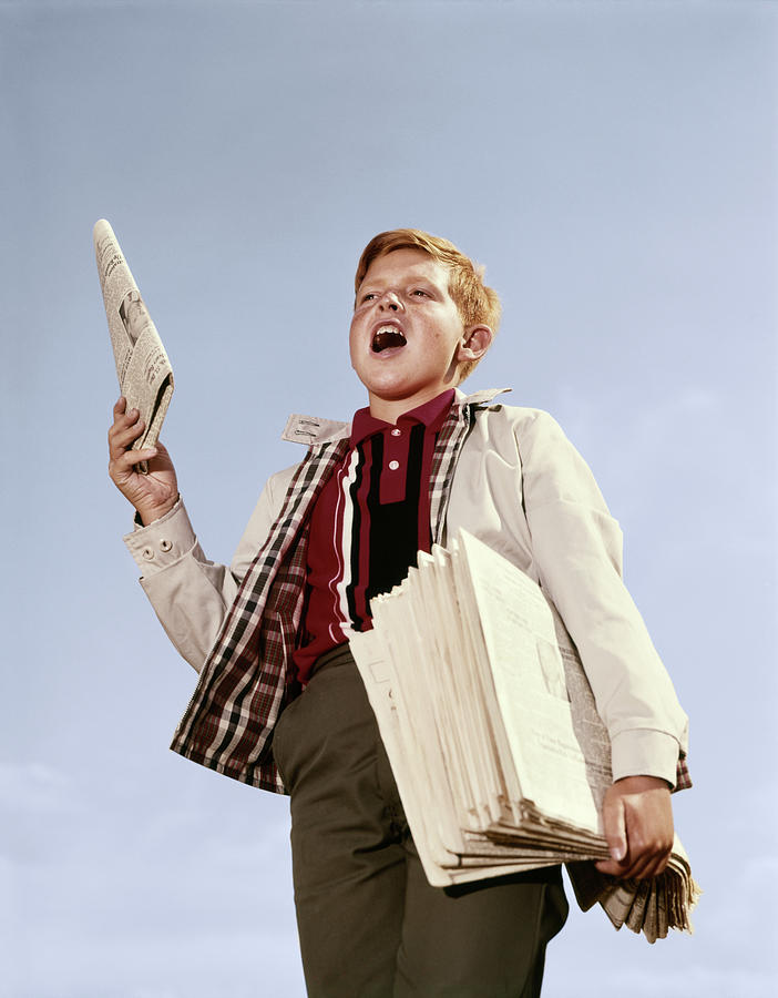 1960s Paperboy With Stack Newspapers Photograph by Vintage Images - Pixels