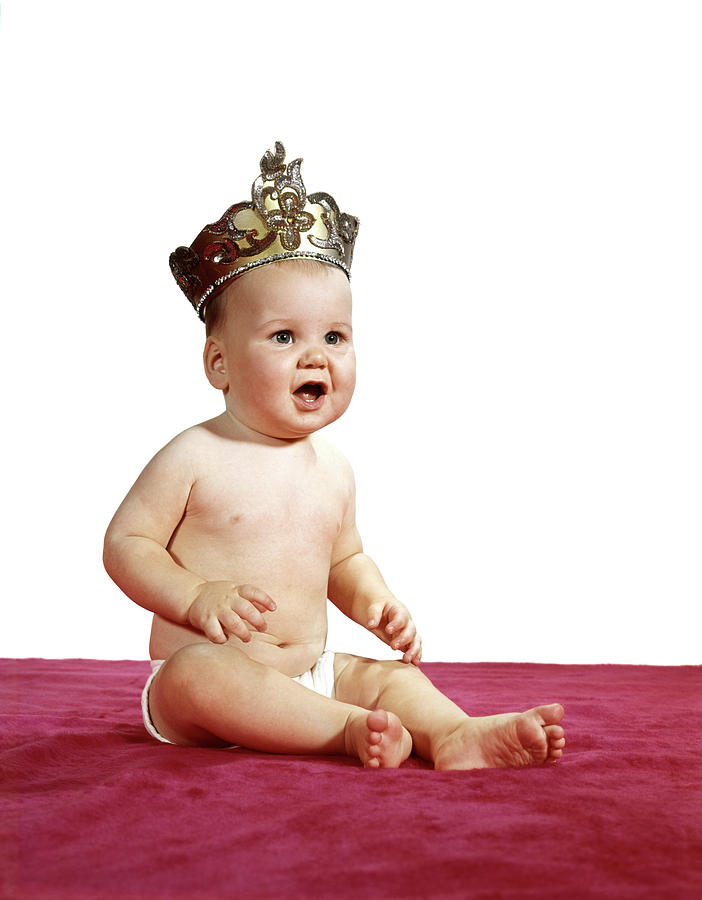 Hat Photograph - 1960s Sitting Baby Wearing Crown Tiara by Vintage Images