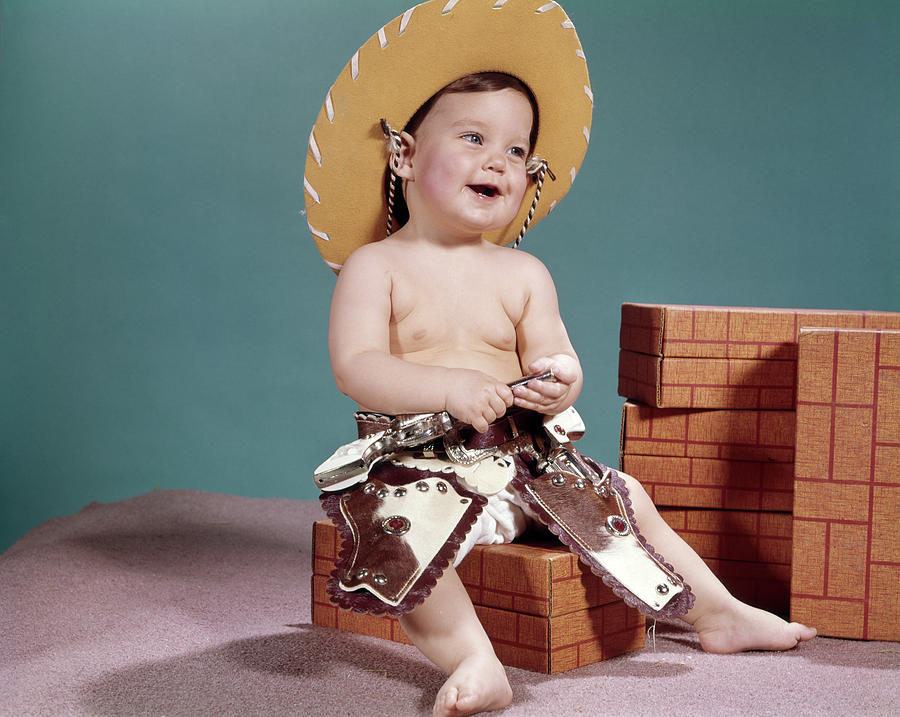 Actor Photograph - 1960s Smiling Baby Wearing Cowboy Hat by Vintage Images