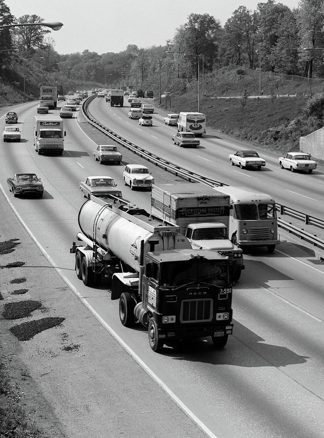 1960s Tanker Truck Traveling On Busy Photograph by Vintage Images ...