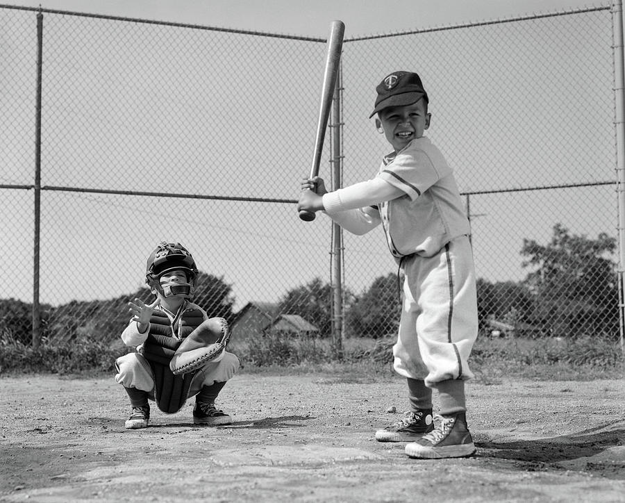1960s Two Boys Playing Baseball Batter Photograph by Vintage Images - Fine Art America