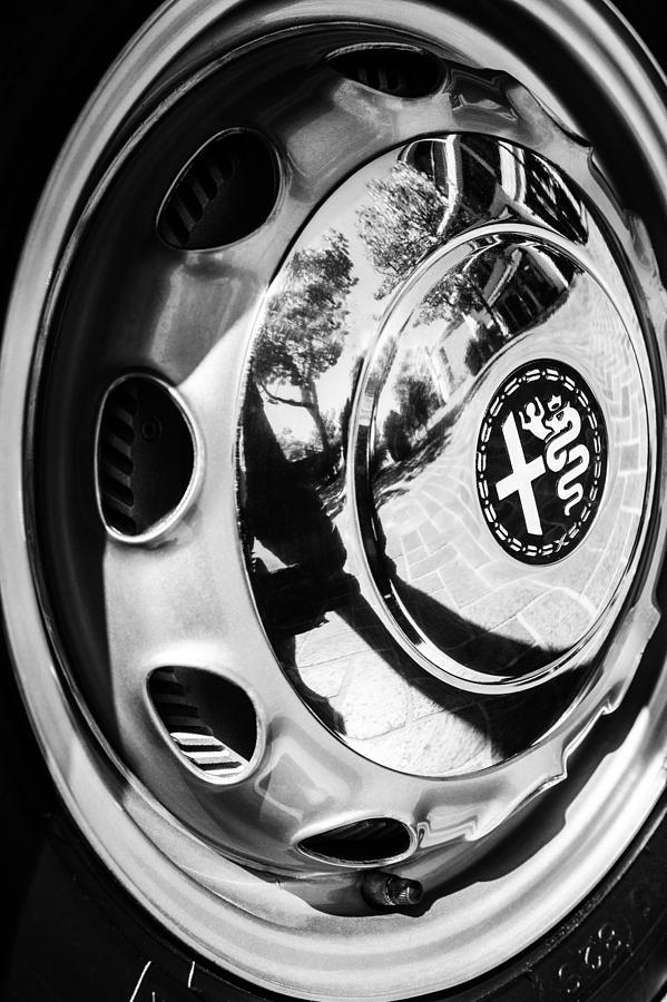 1961 Alfa Romeo Giulietta Sprint Speciale Wheel Emblem -0051bw Photograph by Jill Reger