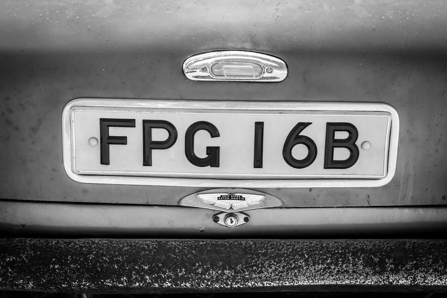 1961 Aston Martin DB4 License Plate -0457bw Photograph by Jill Reger