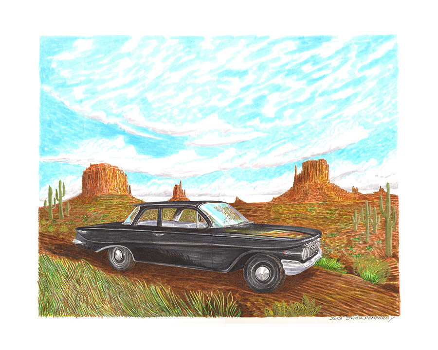 1961 Chevrolet Biscayne 409 in Monument Valley Painting by Jack Pumphrey
