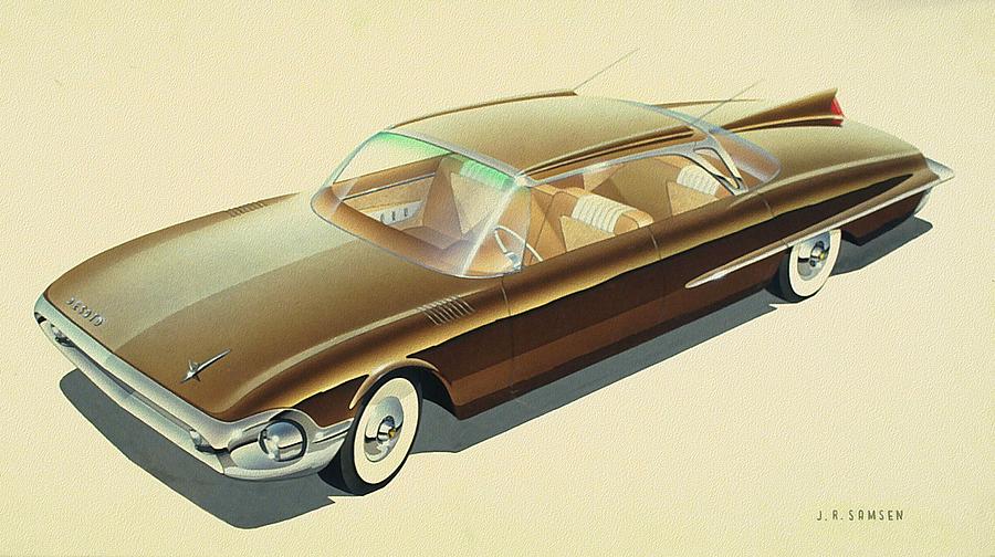 Car Concepts Drawing - 1961 DESOTO  vintage styling design concept rendering sketch by John Samsen