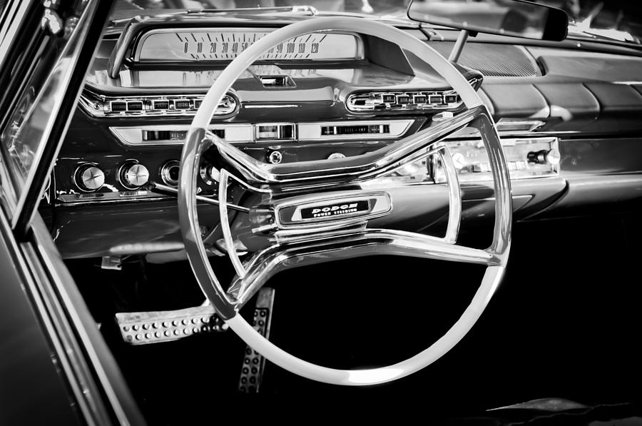 1961 Dodge Phoenix Steering Wheel -0123bw Photograph by Jill Reger