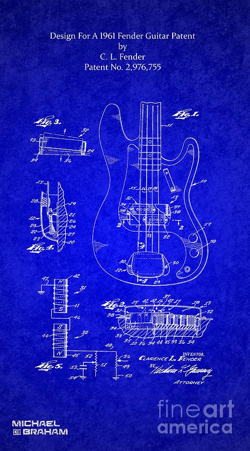 1961 Fender Guitar Digital Art by Doc Braham