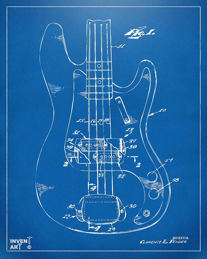 1961 Fender Guitar Patent Minimal - Blueprint Digital Art by Nikki Marie Smith