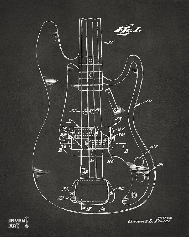 Guitar Digital Art - 1961 Fender Guitar Patent Minimal - Gray by Nikki Marie Smith