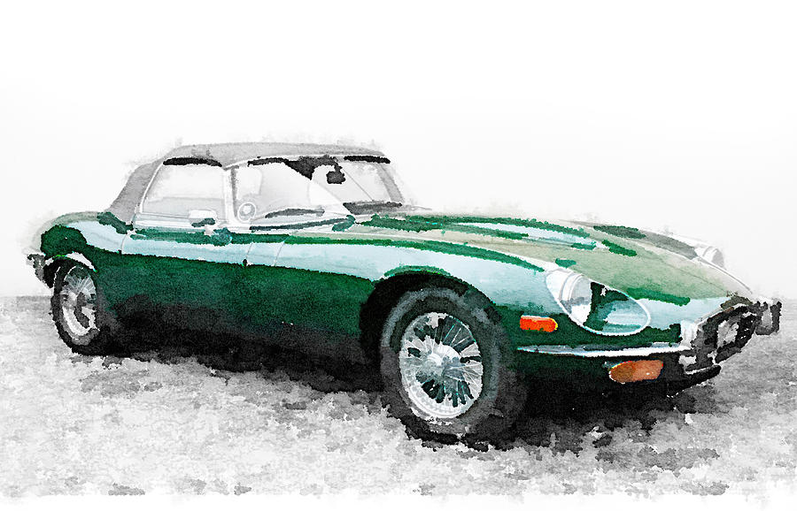 Car Painting - 1961 Jaguar E-Type Watercolor by Naxart Studio