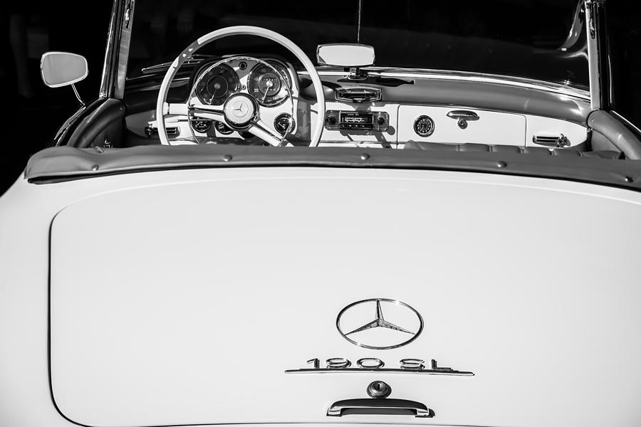 1961 Mercedes-Benz 190 SL Emblem - Steering Wheel -1996bw Photograph by Jill Reger
