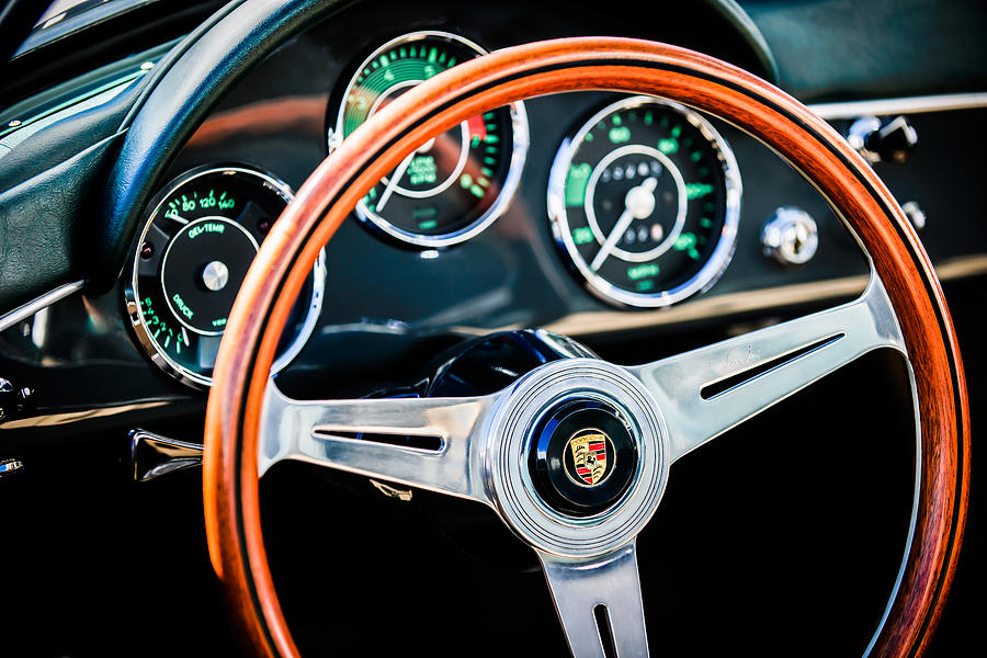 Transportation Photograph - 1961 Porsche 356 B Roadster Steering Wheel Emblem -1988c by Jill Reger