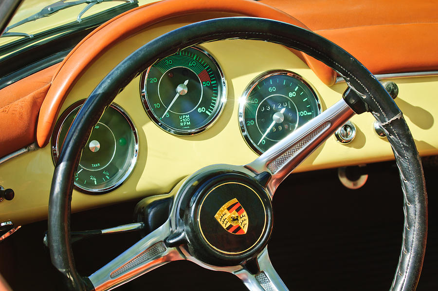 Car Photograph - 1961 Porsche 356B 1600 Super Steering Wheel Emblem -1712c by Jill Reger