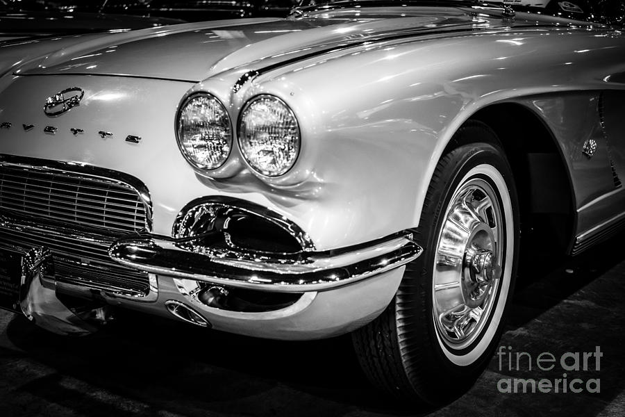Black And White Photograph - 1962 Corvette Black and White Picture by Paul Velgos