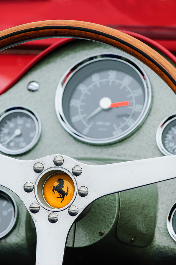 Car Photograph - 1962 Ferrari 196 SP Dino Fantuzzi Spyder Steering Wheel Emblem by Jill Reger