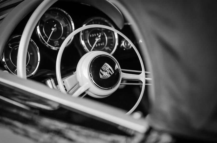 1962 Porsche 356 1600 BT6 Roadster Steering Wheel -0696bw  Photograph by Jill Reger