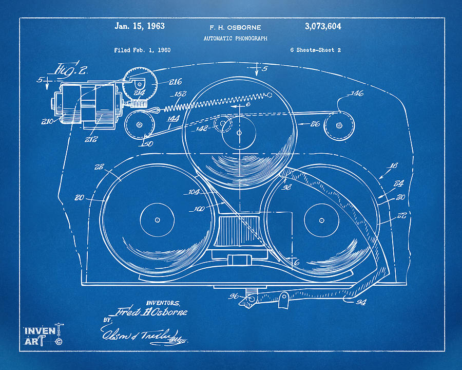 Music Digital Art - 1963 Automatic Phonograph Jukebox Patent Artwork Blueprint by Nikki Marie Smith
