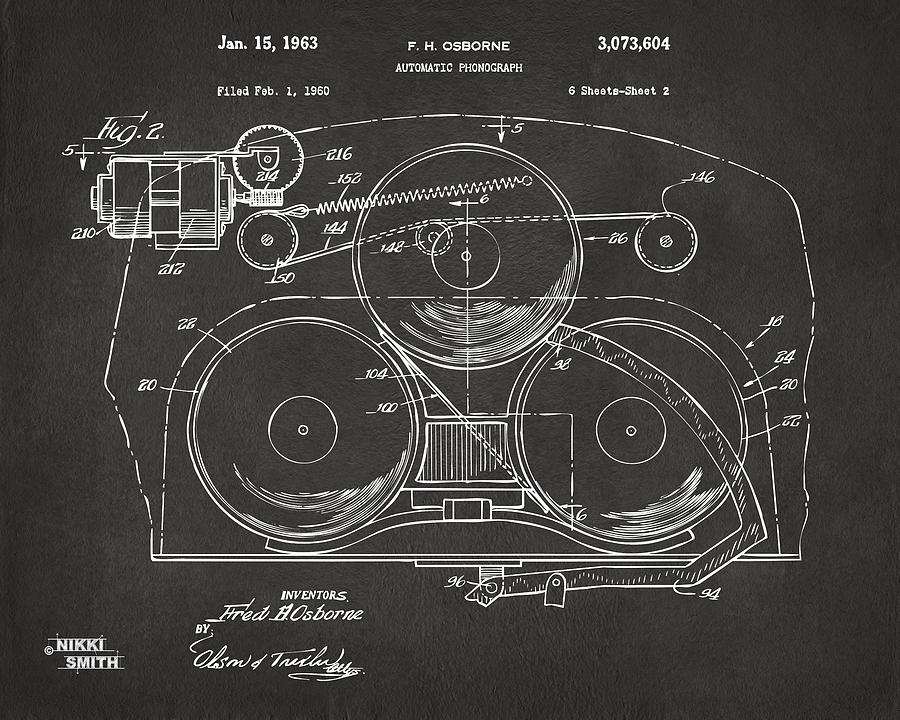 1963 Automatic Phonograph Jukebox Patent Artwork - Gray Digital Art by Nikki Marie Smith