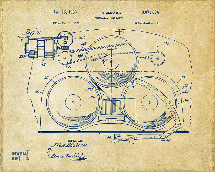 1963 Automatic Phonograph Jukebox Patent Artwork Vintage Digital Art by Nikki Marie Smith
