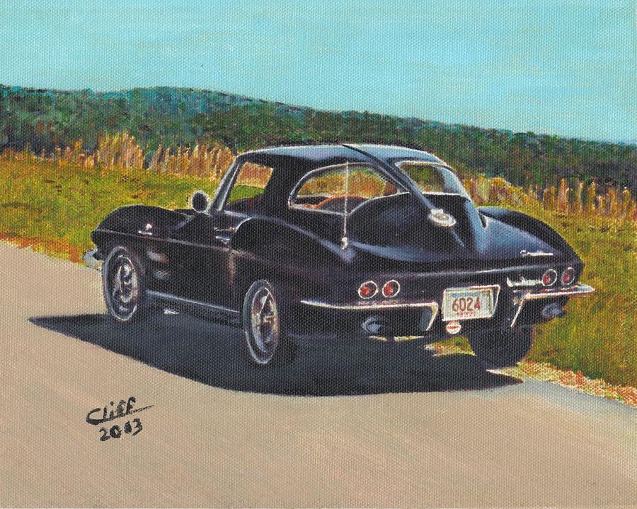 Landscape Painting - 1963 Corvette on the Mountain by Cliff Wilson