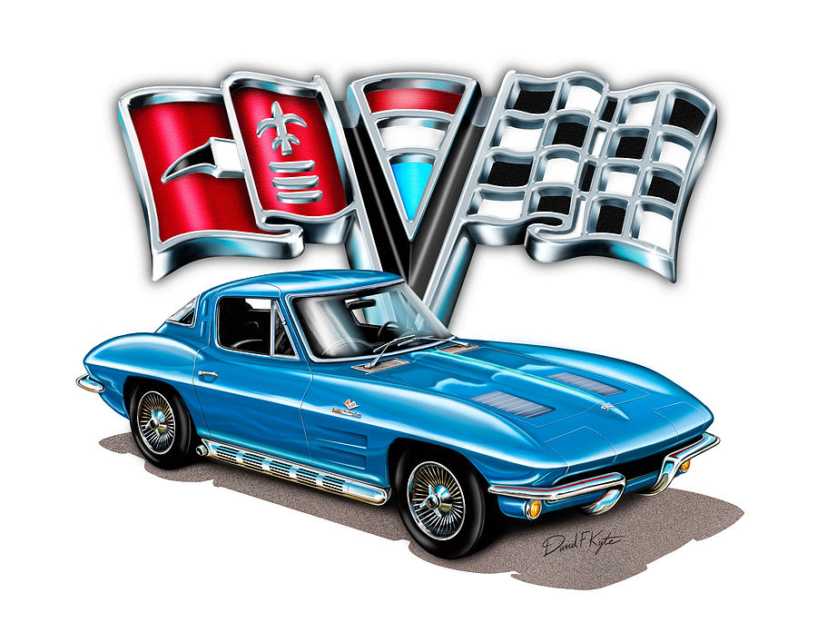 1963 Corvette Split Window in Blue Digital Art by David Kyte