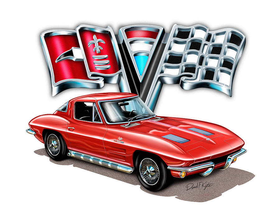 1963 Corvette Split Window in Red Digital Art by David Kyte