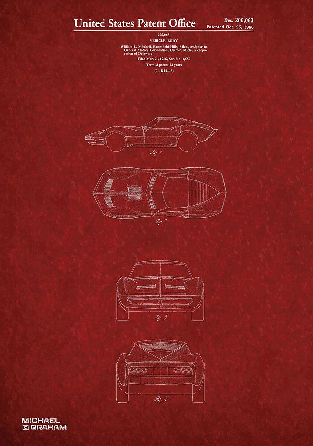 1963 Corvette Stingray Patent  #3 Digital Art by Doc Braham