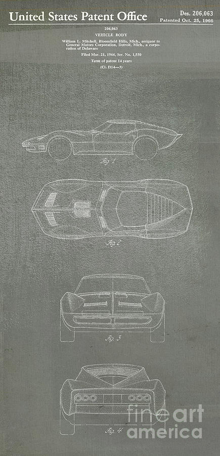 1963 Corvette Stingray Patent Art Blueprint #2 Photograph by Doc Braham