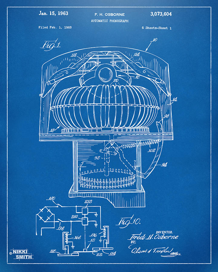 1963 Jukebox Patent Artwork - Blueprint Drawing by Nikki Marie Smith