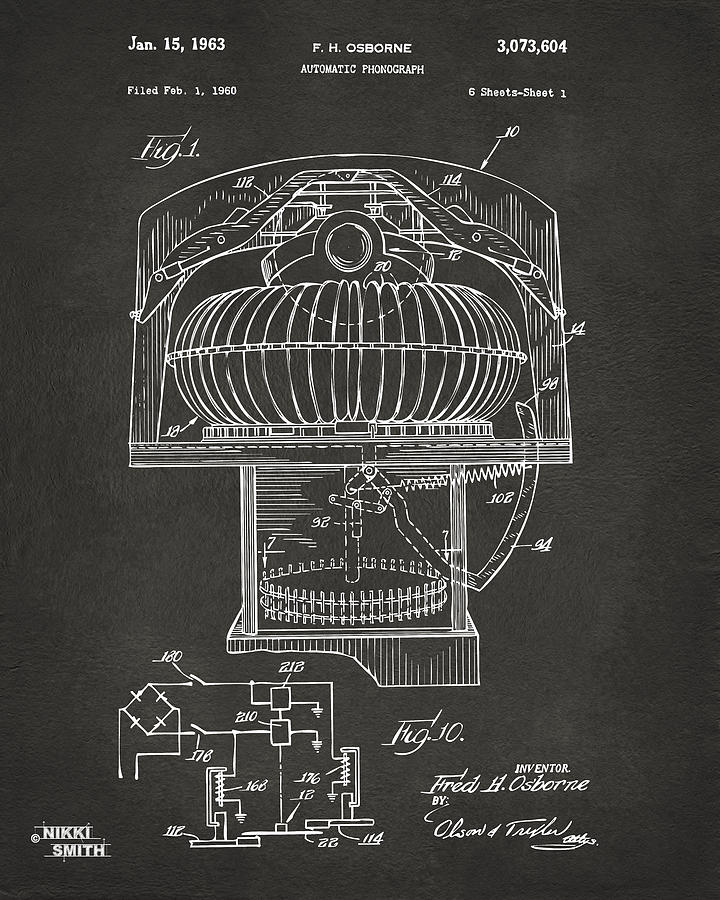 Music Digital Art - 1963 Jukebox Patent Artwork - Gray by Nikki Marie Smith
