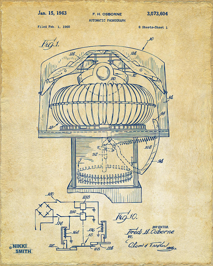 Music Digital Art - 1963 Jukebox Patent Artwork - Vintage by Nikki Marie Smith