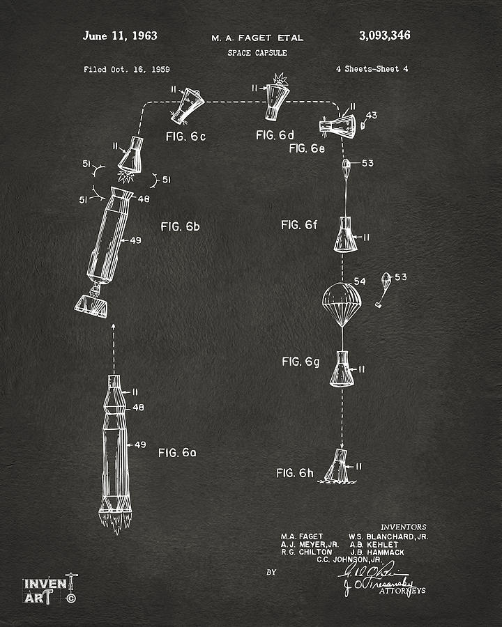 Space Digital Art - 1963 Space Capsule Patent Gray by Nikki Marie Smith