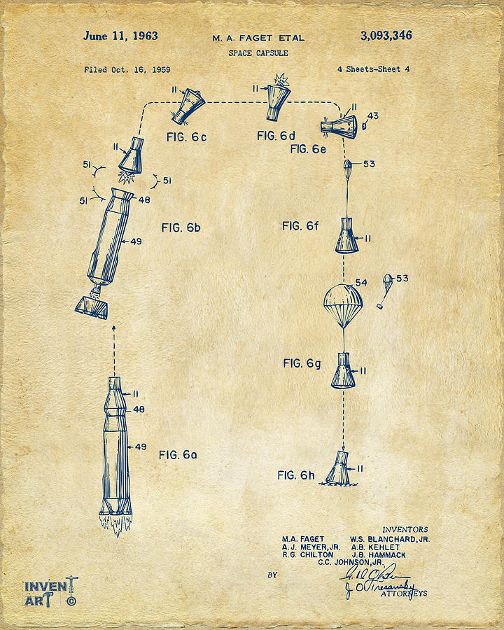1963 Space Capsule Patent Vintage Digital Art by Nikki Marie Smith