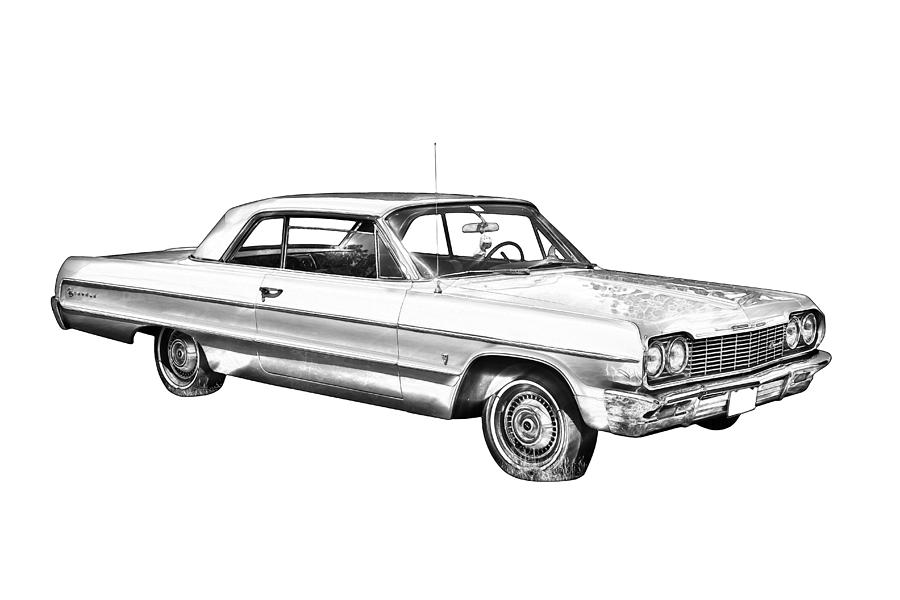 Vintage Photograph - 1964 Chevrolet Impala Car Illustration by Keith Webber Jr