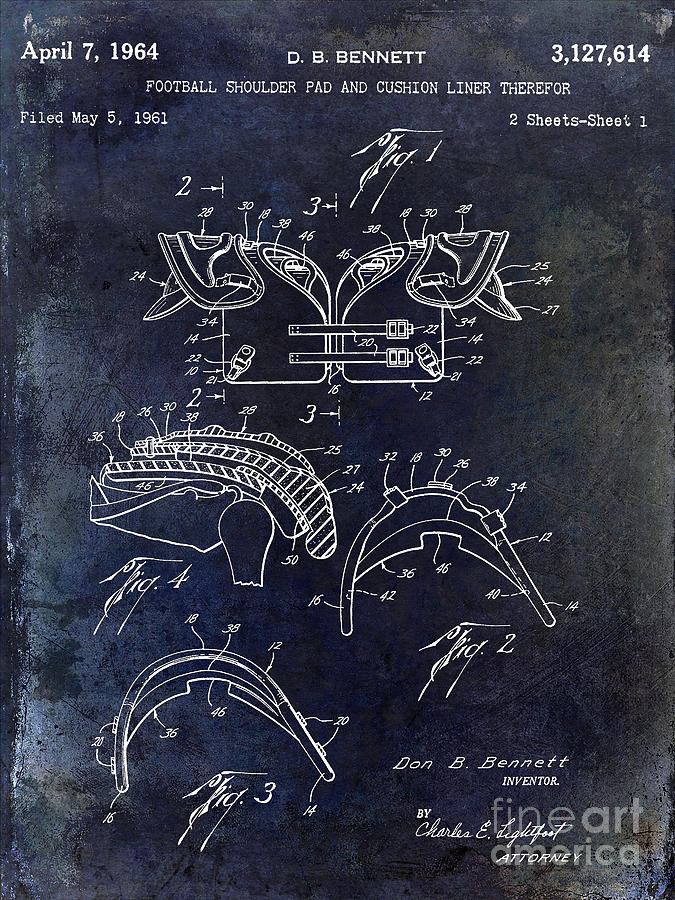 1964 Football Shoulder Pads Patent Blue Photograph by Jon Neidert